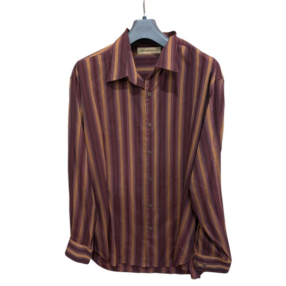 TOMMY BAHAMA LONG SLEEVE SILK Button Up Dress Shirt Striped XL‎ - Picture 1 of 4